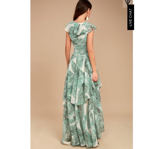 Lulus MEANT TO BE SAGE GREEN PRINT HIGH-LOW DRESS - Picture 4 of 9